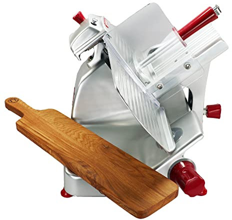 Berkel skärmaskin Pro Line XS 25 i silver – professionell allskärare för ditt kök handgjord träbräda unik inkl. vacker serveringsbräda av träträ