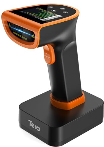 Tera Pro Barcode Scanner 1D 2D QR Wireless: with Digital Setting Screen & Keypad & Power Switch 2600mAh Large Battery Works with Bluetooth 2.4G Wireless Handheld Bar Code Reader HW0015 Orange
