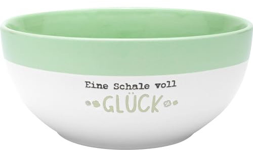 GRUSS & CO Schale mit Motiv Glück | Schale aus Steinzeug, farbig glasiert, mit Garvur und Spruch, 60 cl, Grün | Frühstück, Müslischale, Geschenk | 48956