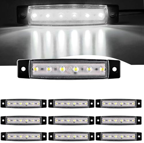 VISSQH 10 Stücke LED Seitenmarkierungsleuchten,12V-24V LED Seitenmarkierungs-kontrollleuchte LED Begrenzungsleuchten Vorne Hinten Seitenlicht Positionslampen(Weiß)
