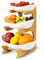 HEFTMAN Obstschalenständer mit 3 Ebenen, 3 Größen, Keramik-Obstschale und Bambusständer, hält Obst und Gemüse frisch, große Kapazität, Obstkörbe für Küchen, Partys, Hochzeiten, Snacks, Dessert
