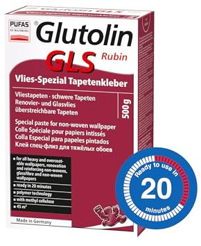 Glutolin GLS Rubin Special Wallpaper Paste: Adhesive for Heavy & Overcoatable, Non-Woven & Glassfibre Wallpapers, High Moisture Resistance, Transparent Finish, Ready in 20 Min, 500 g