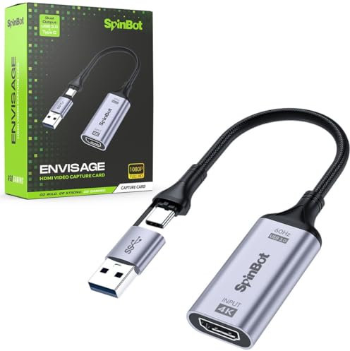 SpinBot Envisage Full HD Video Capture Card | 4K HDMI to USB3.0 1080p/ 60FPS | Capture Card for Gaming, Streaming, Broadcast and Video Recording | Windows, Mac, Android