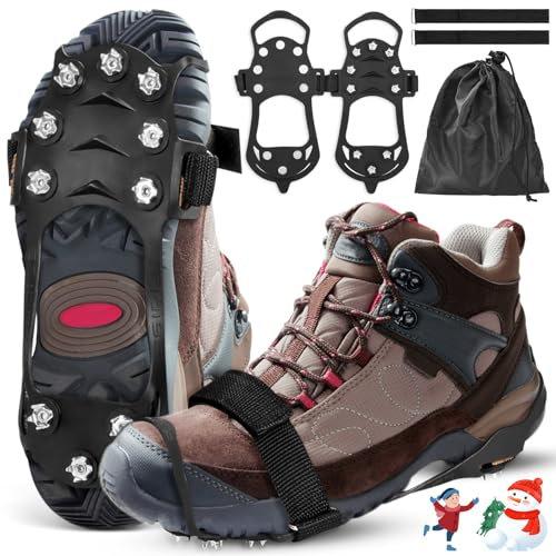 Spikes Schuhe Schuhkrallen für Winter, Schuhspikes Schnee und EIS Anti Rutsch mit 11 Zähne, Steigeisen Eisklampen Größe 35-47 Ersatzspikes, für Walking, Angeln, Klettern und Wandern (M)