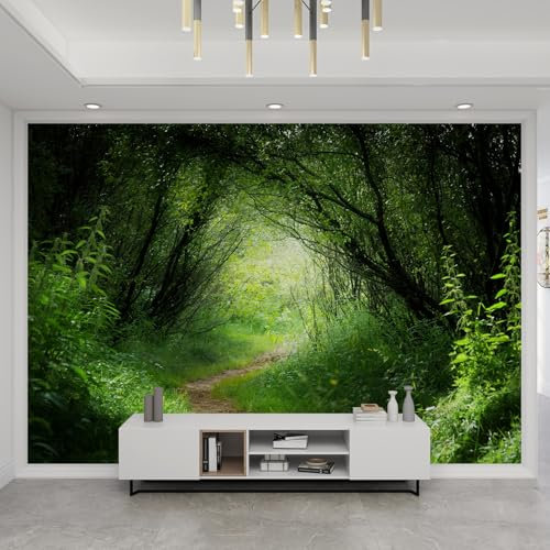 YEMYOR Green Jungle Wallpaper, Forest Path Mural, Fresh Green Plant Mural, Seamless Splicing, for Living Room Bedroom-200x140cm