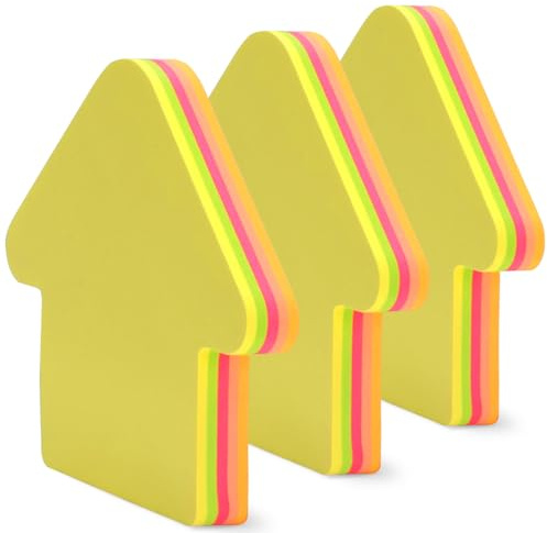 Lote de 3 bloques de notas de flecha adhesiva reposicionable, 3 bloques de notas de 100 hojas de 5 colores neón, es decir, 300 notas adhesivas, formato 7 x 7 cm