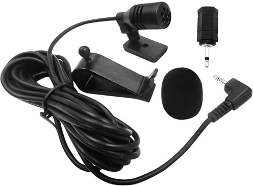 LEMLIN Microphone pour Autoradio avec Câble 3m, Adaptateur 2,5mm/3,5mm, Clip de Fixation, Protection Anti-Bruit, 5 Pièces