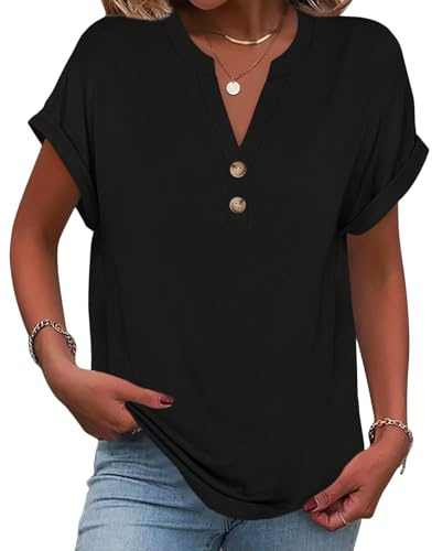T-shirt dam kortärmad v-ringad toppar sommar button down-skjorta eleganta lösa blusar mode plus size skjortor med knappar