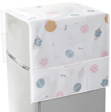 CREATCABIN Refrigerator Dust Cloth Washing Machine Waterproof Cover PVEA Dustproof Fridge Top Cover Multi-Purpose with Side Storage Pockets for Kitchen Appliance Protector Planet 51 x 21.3 Inch