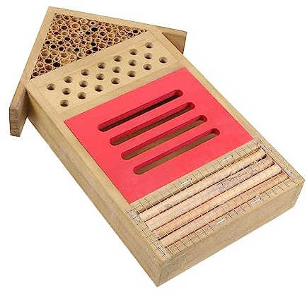 TINEASUR Hotel para Abejas Solitarias de Madera Beige para Jardín, Casa para Insectos Fácil de Observar y Protección Natural para Escarabajos y Ciempiés