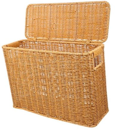 WEKAMOS Schmaler Hoher Aufbewahrungskorb mit Deckel und Henkel Geflochtene Aufbewahrungsbox für Küche und Wohnzimmer Vielseitiger Organizer für Zeitschriften und Kleinteile