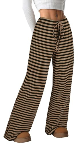 Akiooue Fashion Brown Baggy Flowy Wide Leg Trousers for Women Loose Pants