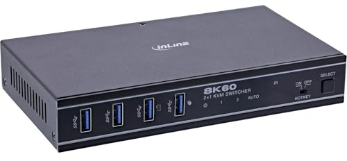 InLine KVM-omkopplare 2-vägs HDMI 2.1, 8K@60Hz, USB 3.2, HDR10+, Dolby Atmos, IR och Hotkey kontroll, RS-232, HDMI-omkopplare för 2 datorer, 57885C
