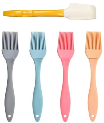 ZWWOGE Juego de 4 Pinceles de Silicona para Cocina con Cuchillo de Mantequilla, Pinceles para Repostería y Barbacoa, Pinceles de Cocina Resistentes al Calor, Cuchillo para Mermeladas