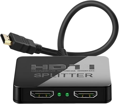 Yiany HDMI Splitter 1 in 2 Out, 4K 3D HDMI Distributor Adapter 1 to 2 Way for Dual Monitors, 2 Port Hub Cable Full HD for Xbox, Fire Stick, Roku, HDTV, Projector