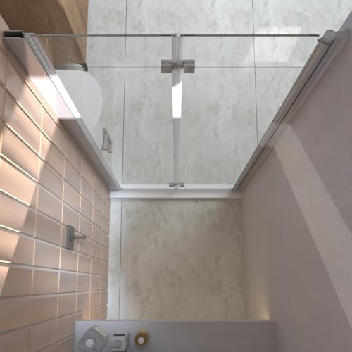 ImageYou 28 Inch Frameless Bifold Shower Door, Clear Tempered Glass Folding Door for Small Bathroom, Chrome Finish, Easy Installation