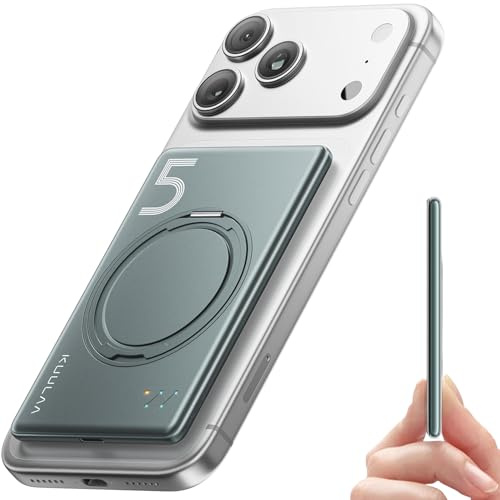 Kuulaa für Magsafe Powerbank,Slim Magnetische Power Bank iPhone 5000mAh,Schnellladung Kabellos Powerbank mit USB-C Ausgang,Externe Handyakkus für iPhone 17/16/15/14/13/12/Pro/Pro Max Serie