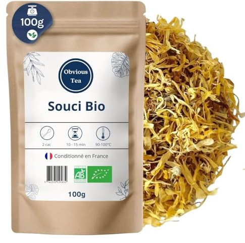 Organiska lösa ringblommor - Infusion och örtte för avslappning, sömn, matsmältning - Calendula Officinalis L. - Ekologiskt jordbruk - Förpackad i Frankrike - 100g påse (50 koppar)