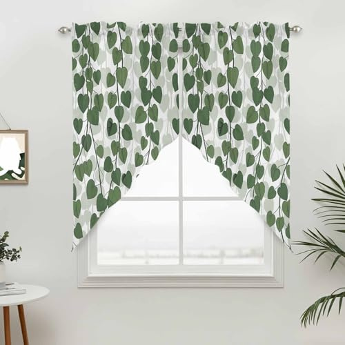 Chees D Zone Swag Curtain, Spring Plants Ivy Kitchen Valances Rod Pocket Curtains Tier Pair Swag Topper, Green Heartleaf Philodendron 2 Panels Window Treatment for Bathroom Living Room Bedroom