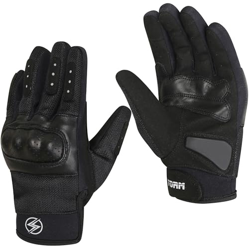 STORM Guanti Moto Estivi per Uomo e Donna Guanti Moto Traspiranti in Mesh con Touchscreen Protezione Rigida (Nero, XL)