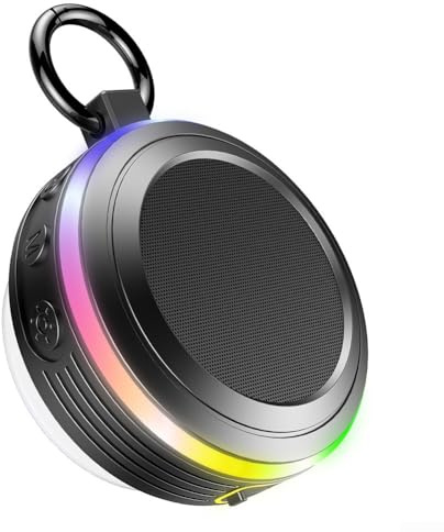 Besshepplo Altoparlante per doccia IPX7 impermeabile con ventosa, radio FM, display a LED, suono stereo da 5 W, microfono portatile, wireless, per bagno, spiaggia, piscina, nero (nero)