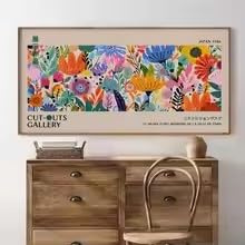 Botanisk vildblomma väggmålningsaffisch – panorama-minimalistisk boho-dekoration för vardagsrummet | moderna blommiga tryck i lantlig stil (20 x 40 cm/ramlös)