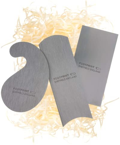 Footprint Shaped Cabinet Scraper Set - Contains Gooseneck, Hollow and 5.5 Inch Rectangular Shaped Scrapers - Made from Hardend Steel - Can be Resharpened - Made in Britain