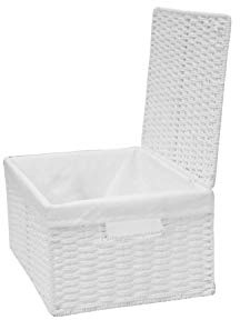 Arpan White Paper Rope Woven Storage Xmas Hamper Basket Box With White Cloth Lining (Small -W28xD20xH11cm)
