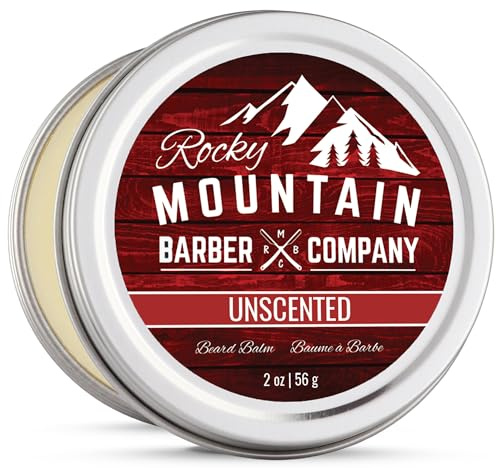 Rocky Mountain Barber Company Beard Balm - Classic Unscented - 100% Natural - Premium Wax Blend with Nutrient Rich Bees Wax, Jojoba, Coconut Oil