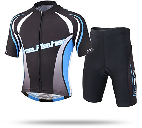 LSERVER Kinder Radtrikot Set Fahrrad Trikot Kurzarm + Radhose , Schwarz und Himmelblau, 134-140