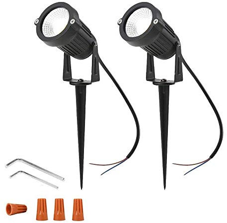 Ygapuzi Luces LED para camino de 5 W, 12V, bajo voltaje, focos, paredes, árboles, banderas, iluminación exterior para entrada, patio, césped, piscina, jardín, con estacas, 2 Paquete (Blanco Frío)