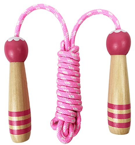 Springseil, verstellbarer Holzgriff, gewebtes Baumwoll-Springseil, Fitnessübung für Erwachsene, Fettverbrennungs-Fitnesstraining, geeignet für Männer und Frauen (Rosa)