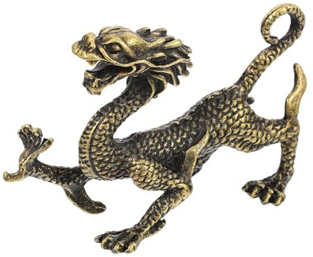 IMIKEYA Drachen Figuren Messing, Chinesische Feng Shui Drache Statue, Kleine Drachen Figur Chinesische Neujahr Drache Deko für Wohnzimmer Büro Schreibtisch Tischdeko