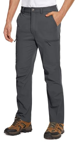 MAGCOMSEN Men's Elasticated Waist Trousers Waterproof Travel Pants Loose Fit Cargo Trousers Dark Grey