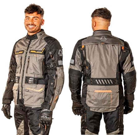 VPR ViPER Guard Adventure Men's Textile Jacket Motorbike Waterproof 600D Motorcycle Biker Jacket CE Armoured (Level A) with Removeable Linings Moped Riding Racing All Weather Protective Jackets (Grey/
