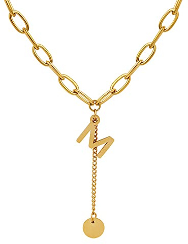 STANG Colgante de Letra M Personalizado a la Moda, Collar de Oro de 18 Quilates Chapado en Acero de Titanio, Regalo de joyería Simple y versátil para Mujer