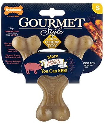 Nylabone maximale Stärke Robustes Extremes Gourmet Querlenker Hundekauspielzeug, mit zusätzlichem Speckgeschmack im gesamten Knochen, Klein, für Hunde 0-11kg