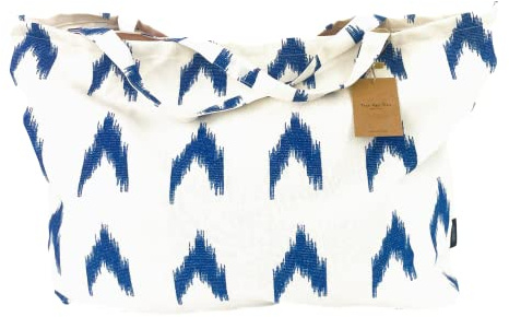 TRESMESTRES Grand Sac de Plage XXL Extra Large Famille - Style Méditerranéen, Poche Intérieure, 40L - Sac de Piscine Femme en Grand Format pour l'Été - Bleu, 65x40 cm