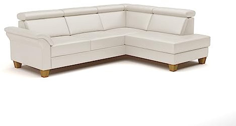 CAVADORE Leder-Ecksofa Ammerland mit Ottomane / Landhaus-Sofa mit Federkern + Kopfteilverstellung / 245 x 84 x 194 / Leder Weiß
