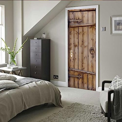 A.Monamour Adesivo Porta Autoadesiva 3D Porta Da Fienile In Legno Rustico Vinile PVC Adesivi per Porte Interne Pellicola Adesiva Poster Sticker Murale Parete Carta da Parati 85x215cm