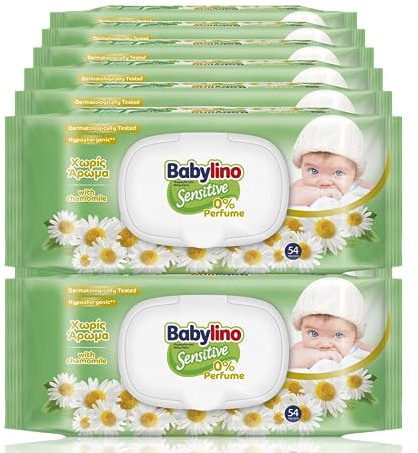 Babylino Sensitive Baby Tücher 0% Duft, 98% natürliche Formel, die den pH-Wert der Haut wiederherstellt, 16 Packungen mit Frischeverschluss, 864 Tücher