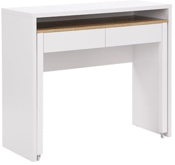 Vente-unique - Konsolenschreibtisch ausziehbar mit 2 Schubladen - WeiÃ Â ÂÂ Ã Â ÂÂ & Holzfarben - LOAVIA