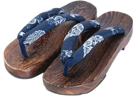 Mens Giapponese in Legno Zoccoli Sandali Giappone Tradizionale Scarpe Geta Ampia Suola Infradito,Zoccoli Pantofole Bagno Spiaggia Comode Pantofole(Size:EU 44,Color:Blu+A)