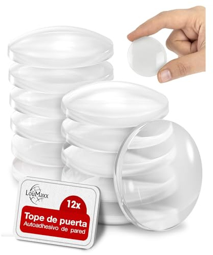 LouMaxx butoir porte transparent 40 mm - lot de 12 butoirs porte adhésifs - protege porte pour murs et meubles - butée de porte murale - stop porte mural