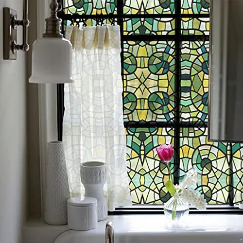 Neukids fläckglas fönsterfilm självhäftande, fönsterfilm mönster dubbelsidig grön mosaik, sovrum vardagsrum kök badrum kontor glasdekoration 40 x 200 cm