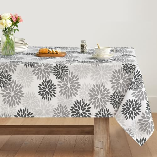 Artoid Mode Floreale Grigio Dalie Autunno Tovaglia 140 x 110 cm Stagionale Antimacchia Biancheria da tavola Decorazione Cucina per le vacanze e feste