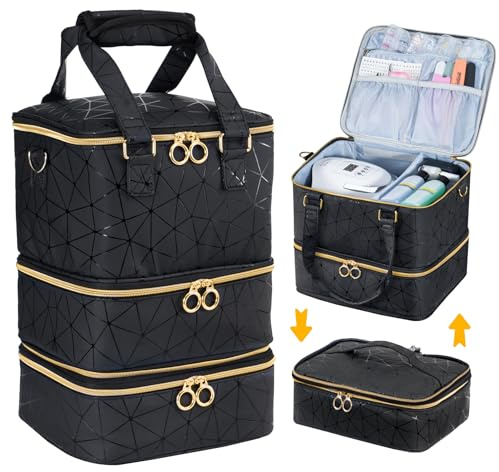 Uross Nagellack Organizer für 60 Nagellackflaschen und 1 LED-Nagellampe, Nagellack Aufbewahrung Tasche für Nageldesign Zubehör（Schwarz）