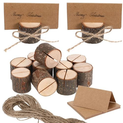 FOMIYES 20 Sets Baumstumpf-Tischkartenhalter - Rustikale Tischnummern-Ständer für Hochzeiten Und Events, mit Karten Und Hanfseil