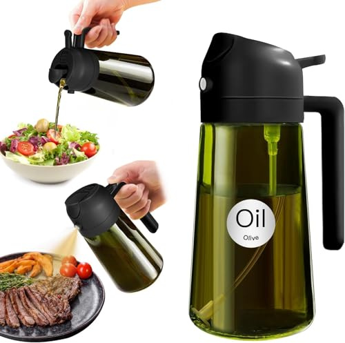 GUOMIS Spruzzino Olio,2 in 1 Spruzzatore Olio e Dosatore Olio,470ml Spruzzatore Olio Nebulizzatore Olio,Bottiglia di olio d'oliva in vetro per cucina, Per la cucina, il barbecue, la cucina (2PCS)