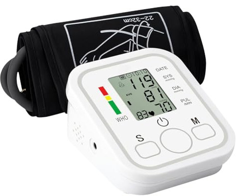 Blood Pressure Monitor for Home Use, Upper Arm Digital BP Monitor with Voice Prompt & Large Display, CE Certified, Portable and Accurate, ABS Material (Plug-in and Battery-Operated)